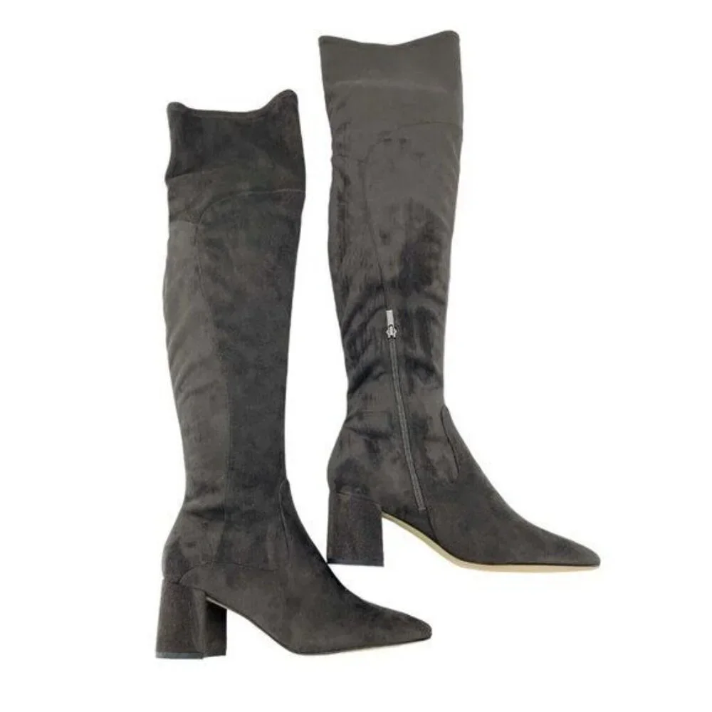 MARC FISHER Jayne Grey Fabric Faux Suede Over the Knee Boots SZ 9 NEW